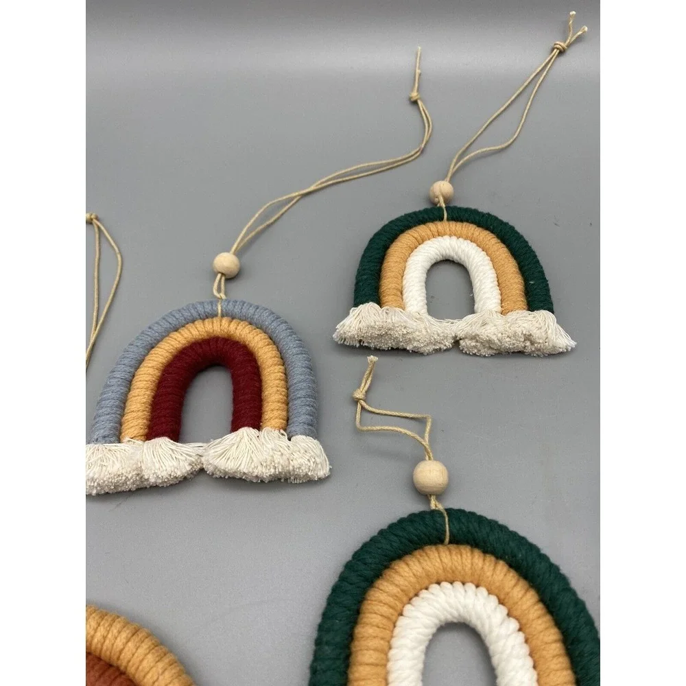Set Of 8 Boho Macrame Rainbow Ornaments‎ Wall Hangings